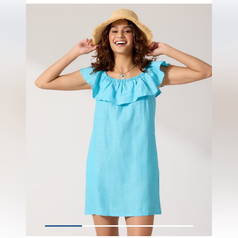 Tommy Bahama Linen-Blend Off-the-Shoulder Coverup Dress, XS